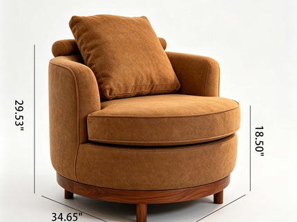 Rotatable Round Barrel Accent Chair With Adjustable Headrest - Orange / Dark Brown