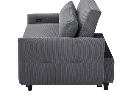 Pull-Out 2 Seat Modern Sleeper Sofa With 2 Throw Pillows And USB Ports