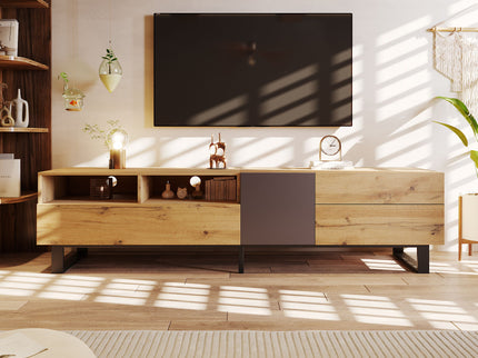 TV Stand For 80'' TV With Double Storage Space, Media Console Table With Drop Down Door