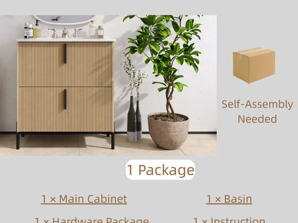 Bathroom Vanity With Ceramic Sink, Fluted Design