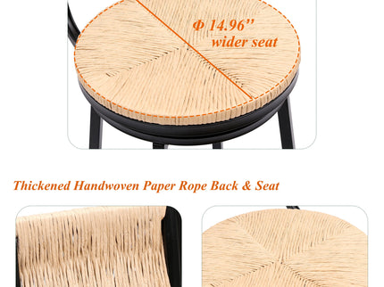 Bar Stools Swivel Counter Chairs With Metal Frame Hand Woven Paper Rope Dining Barstools For Kitchen Counter (Set of 2)