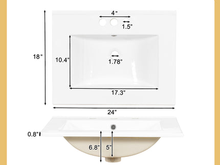 Modern Bathroom Vanity With Sink, Soft Close Doors, 3 Drawers