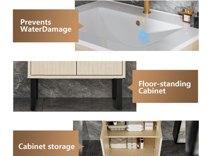 Bathroom Vanity With Ceramic Sink, Floor-Standing Design, Soft-Closing Drawers