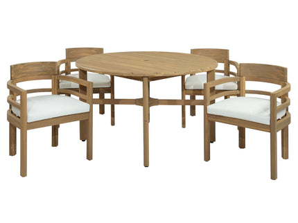 5 Piece Round Patio Table & Cushioned Armrest Chairs, Outdoor Dining Set With Umbrella Hole