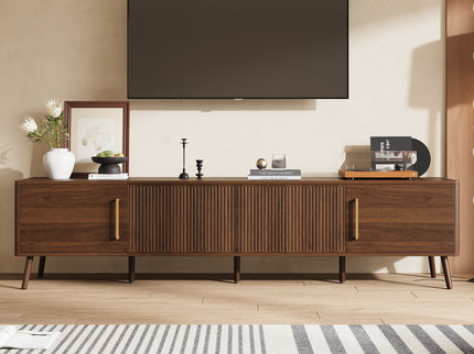 TV Stand For TVs Up To 85" With Fluted Door, Cable Management, Soft-Closing Hinges - Walnut