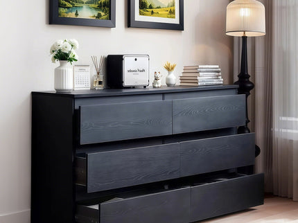 6 Drawer Dresser With Spacious Countertop And Concealed Handles