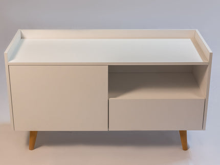 TV Stand For TVs Up To 45" With Open Storage Shelf, Cable Management, 1 Door And 1 Drawer