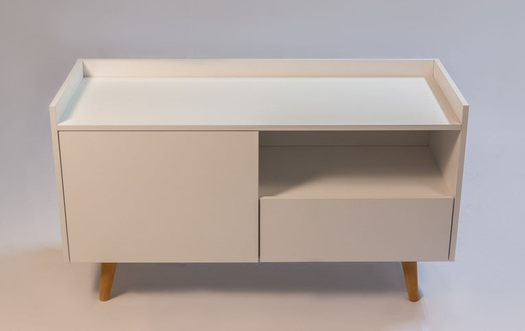 TV Stand For TVs Up To 45" With Open Storage Shelf, Cable Management, 1 Door And 1 Drawer