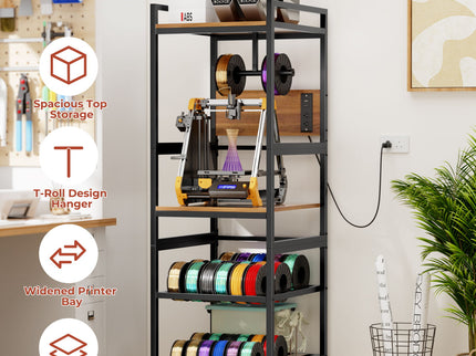 3D Printer Stand With Filament Storage, T-Type Holder, Built In Power Panelб Open Frame Printer Workstation - Black