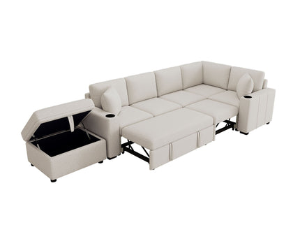 Sectional Sofa Convertible Pull-Out Sofa Bed With A Movable Storage Ottoman For Living Room