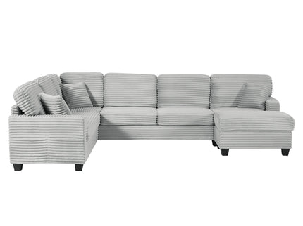 Upholstered U-Shaped Sectional Sofa With Movable Ottoman And Side Storage Pockets