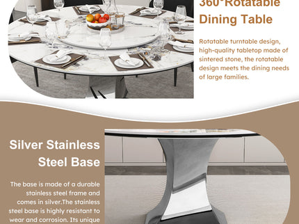 Round Dining Table With 6 Chairs Set - Silver