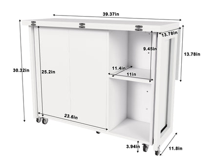 3 In 1 Foldable Side Table With 4 Storage Shelves
