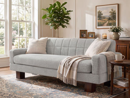 Modern Loveseat Sofa, 2 Seater With Square Arms For Living Room