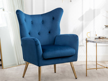 Sovarol - Velvet Button-Tufted Wing Back Accent Chair - Blue