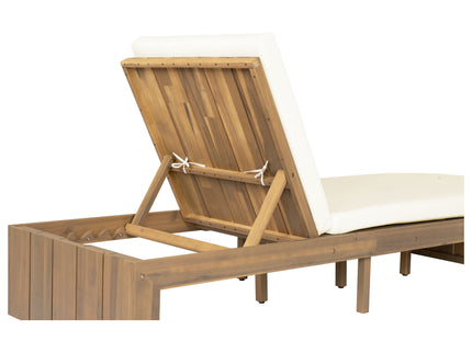 Adjustable Outdoor Chaise Lounge Patio Recliner - Beige / Light Teak