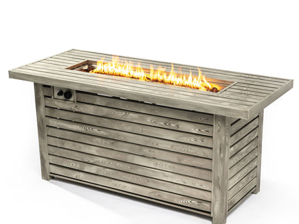 Propane Gas Fire Pit Table, 50000 Btu, Rectangular For Outside - Light Beige