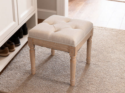 Small Padded Square Ottoman Bench For Living Room - Beige