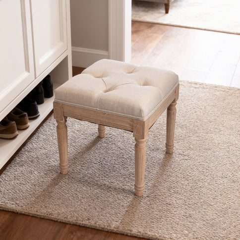 Small Padded Square Ottoman Bench For Living Room - Beige