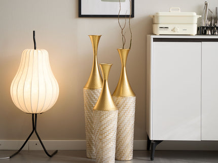 Floor Metal Vase Modern Style Decoration Home Woven Pattern Metal Vase 3 Piece Set Gorgeous Home Decoration Large Glazed Metal Vase - Champagne