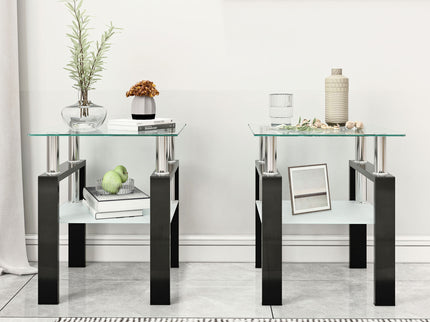 Modern Tempered Glass Tea Table, End Square Table For Living Room