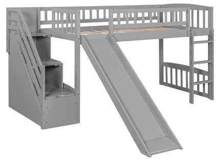 Loft Stairway Bed With 2 Drawers, Convertible Ladder And Slide