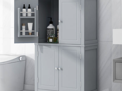Elegant Bathroom Floor Storage Cabinet With 4 Doors, Adjustable Shelves