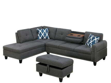 Alger - Left Hand Facing Sofa & Chaise With Ottoman - Dark Gray