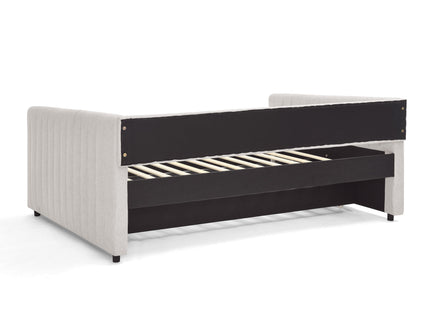 Upholstered Daybed With Trundle With Vertical Stripes
