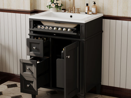 Bathroom Vanity With Top Sink, Storage Cabinet With 2 Drawers And Tip-Out Drawer