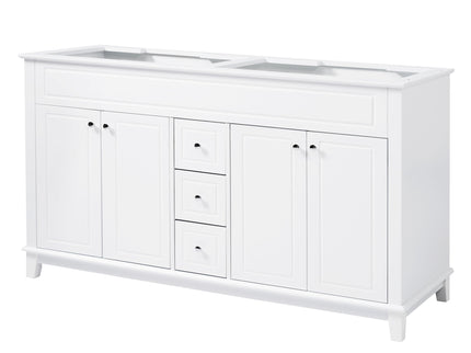 Bathroom Vanity Cabinet Only, 3 Drawers & 4 Doors & Double Layer Shelves - White