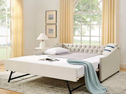 Upholstered Daybed With USB Charging & Pull Out Bed