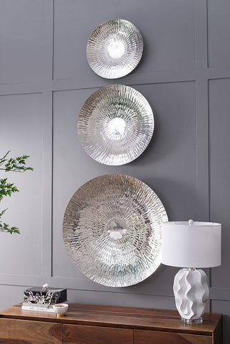 Textured Oversized Disc, Wall Decor For Living Room (Set of 3) - Silver