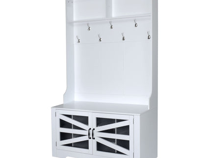 Entryway Bench With Coat Rack, 3 In 1 Design And Adjustable Shelves