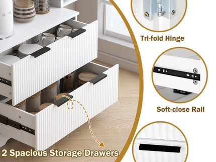 Fluted Kitchen Pantry Cabinet With 2 Large Drawers & 8 Door Spice Rack