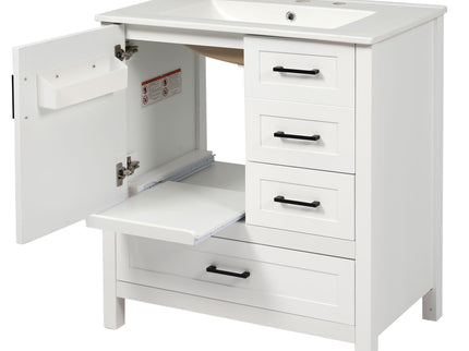 Modern Bathroom Vanity With Ceramic Sink, Solid Frame And Storage Solutions