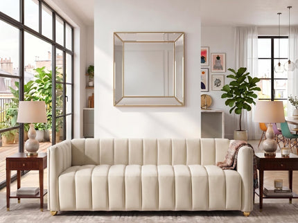 Vertical Channel Tuft Sofa For Apartment Lounge - Ivory