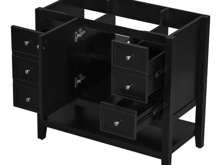 36" Bathroom Vanity Base With 2 Cabinet And 3 Drawers - Black