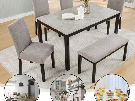 6 Piece Dining Table Set With Bench And Chairs