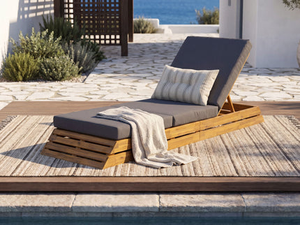 Chaise Lounge Set With Cream 3 Fold Cushion, 3 Position Adjustable Backrest