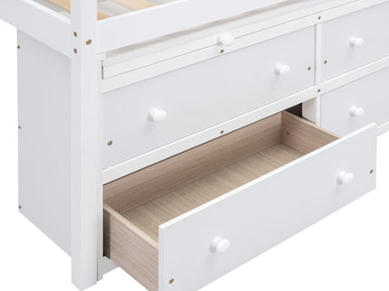 Loft Bed With Retractable Writing Desk And 4 Drawers, With Lateral Portable Desk And Shelves