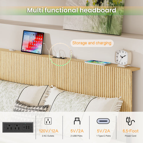 Floating Bedstead With Charging Station And LED Lights
