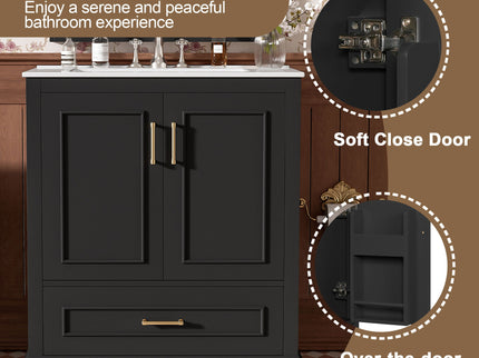 Bathroom Vanity With Sink, 1 Divided Drawer And 2 Soft Close Doors With Double Shelf