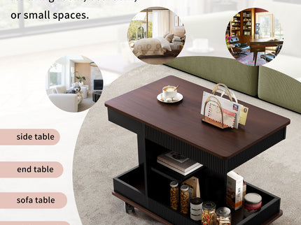 Adjustable End Table With Wheels, 360°Rotating Top And Storage Space