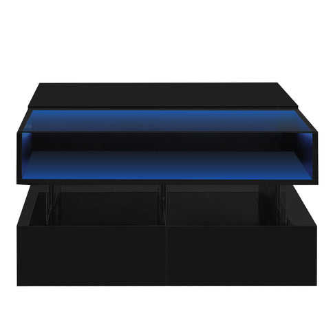 Lift Top Coffee Table With 2 Drawers, Hidden Space And LED Lights For Living Room