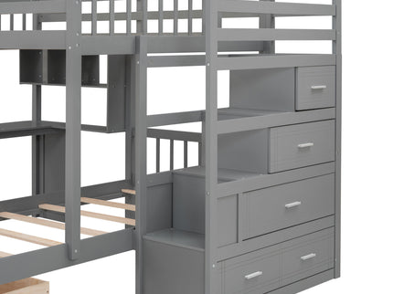 Bunk Bed With Desk, Drawers And Shelves