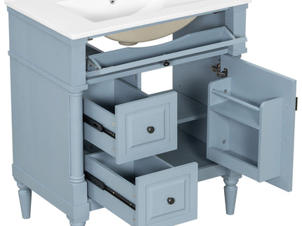 Modern Bathroom Vanity With Sink, Freestanding Cabinet With Flip Drawer & Adjustable Shelf