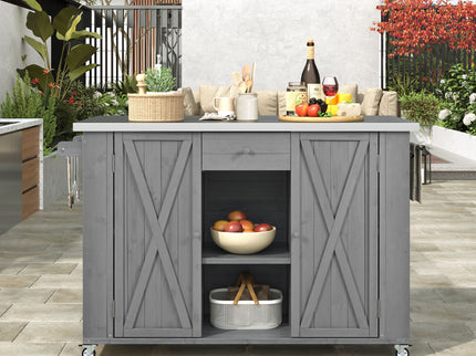 Outdoor Kitchen Island With Stainless Steel Top, Ample Storage Space, Towel And Spice Racks And A Bottle Opener