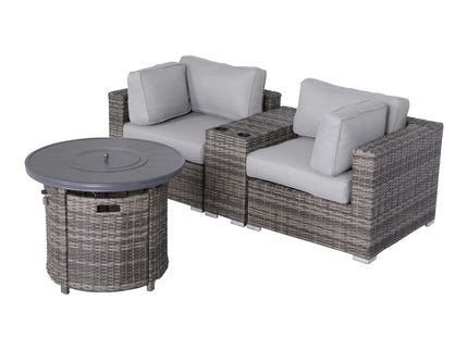 Rattan Patio Set With Comfortable Cushions And Fire Pit