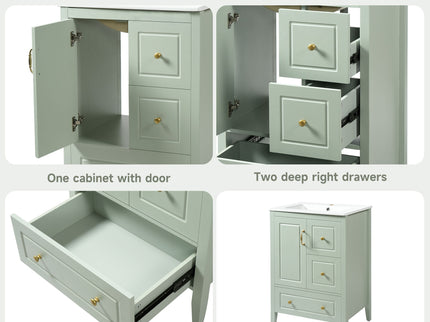Retro Bathroom Vanity With Sink, Soft Closing Cabinet & Drawers